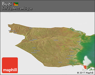 Satellite Panoramic Map of Buzi, single color outside