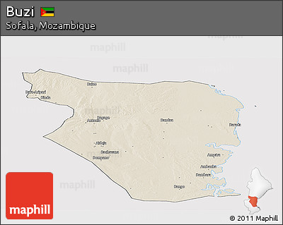 Shaded Relief Panoramic Map of Buzi, cropped outside