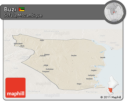 Shaded Relief Panoramic Map of Buzi, lighten