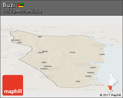 Shaded Relief Panoramic Map of Buzi, lighten