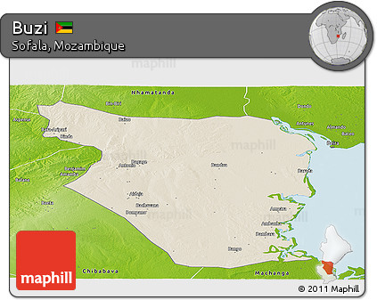 Shaded Relief Panoramic Map of Buzi, physical outside