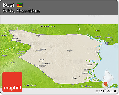 Shaded Relief Panoramic Map of Buzi, physical outside