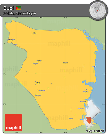 Savanna Style Simple Map of Buzi, single color outside