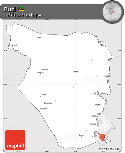 Silver Style Simple Map of Buzi, cropped outside