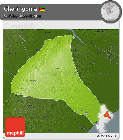 Physical 3D Map of Cheringoma, darken