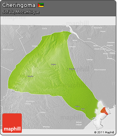 Physical 3D Map of Cheringoma, lighten, desaturated