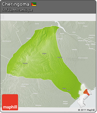 Physical 3D Map of Cheringoma, lighten, semi-desaturated