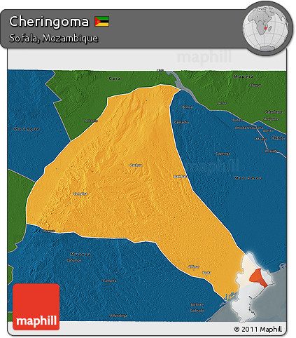 Political 3D Map of Cheringoma, darken