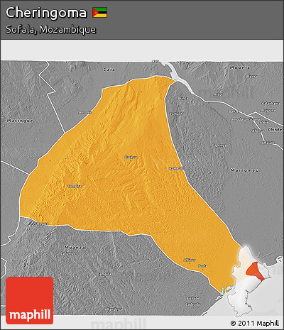 Political 3D Map of Cheringoma, desaturated