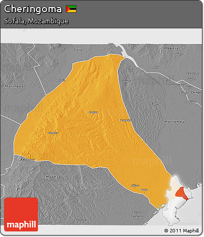 Political 3D Map of Cheringoma, desaturated