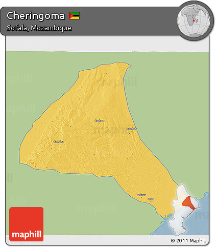 Savanna Style 3D Map of Cheringoma, single color outside