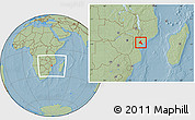 Savanna Style Location Map of Cheringoma, within the entire country, hill shading