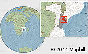 Savanna Style Location Map of Cheringoma, highlighted country, highlighted parent region, hill shading