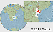 Savanna Style Location Map of Cheringoma, highlighted parent region, hill shading
