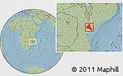 Savanna Style Location Map of Cheringoma, hill shading