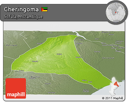 Physical Panoramic Map of Cheringoma, semi-desaturated