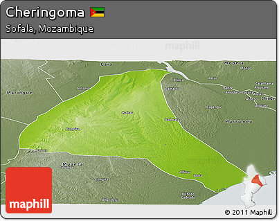 Physical Panoramic Map of Cheringoma, semi-desaturated