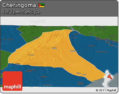 Political Panoramic Map of Cheringoma, darken
