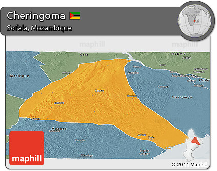 Political Panoramic Map of Cheringoma, semi-desaturated