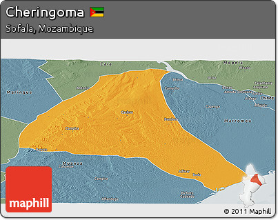 Political Panoramic Map of Cheringoma, semi-desaturated