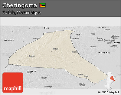 Shaded Relief Panoramic Map of Cheringoma, desaturated