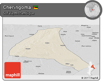 Shaded Relief Panoramic Map of Cheringoma, desaturated