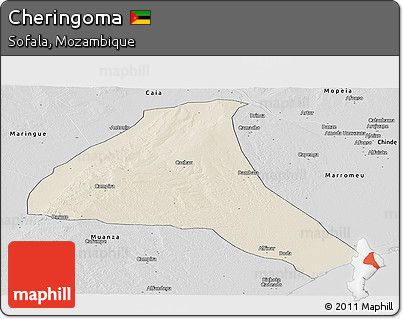 Shaded Relief Panoramic Map of Cheringoma, desaturated