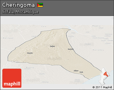 Shaded Relief Panoramic Map of Cheringoma, lighten