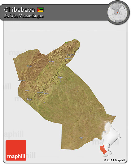 Satellite 3D Map of Chibabava, single color outside