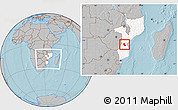 Gray Location Map of Chibabava, highlighted country, within the entire country, hill shading