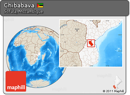 Shaded Relief Location Map of Chibabava, highlighted country