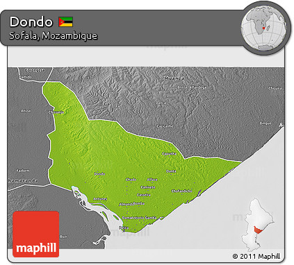 Physical 3D Map of Dondo, desaturated