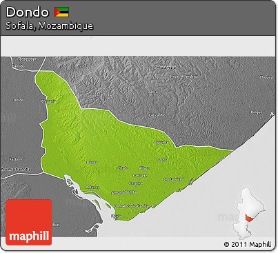 Physical 3D Map of Dondo, desaturated