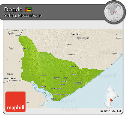Physical 3D Map of Dondo, shaded relief outside