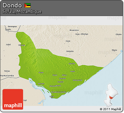 Physical 3D Map of Dondo, shaded relief outside