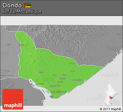 Political 3D Map of Dondo, desaturated