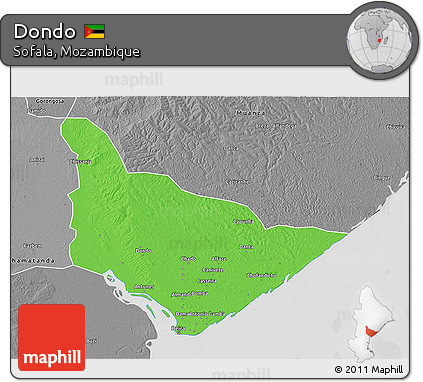 Political 3D Map of Dondo, desaturated