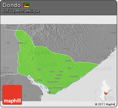Political 3D Map of Dondo, desaturated