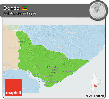 Political 3D Map of Dondo, lighten