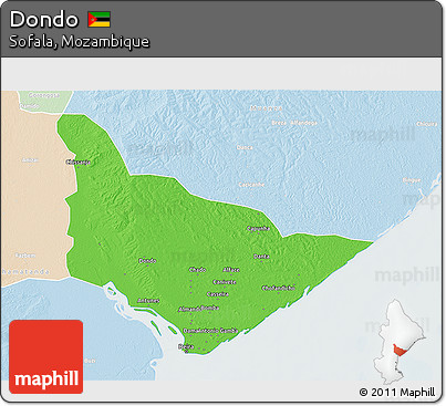 Political 3D Map of Dondo, lighten
