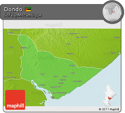 Political 3D Map of Dondo, physical outside