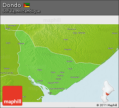Political 3D Map of Dondo, physical outside