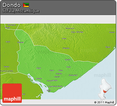 Political 3D Map of Dondo, physical outside