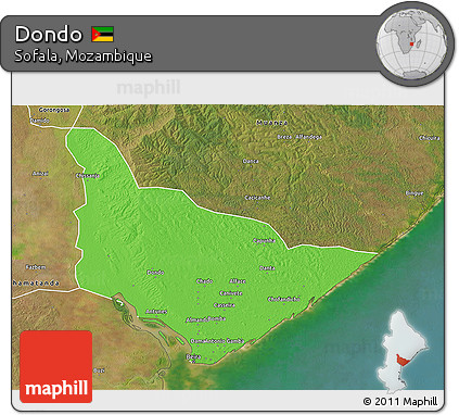 Political 3D Map of Dondo, satellite outside