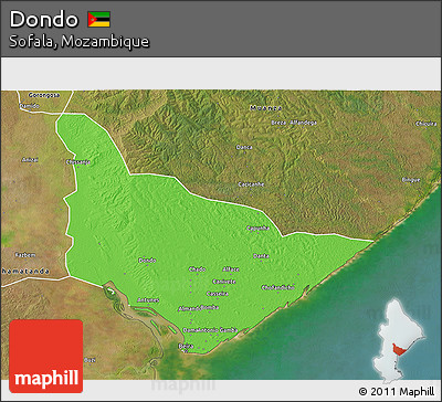 Political 3D Map of Dondo, satellite outside