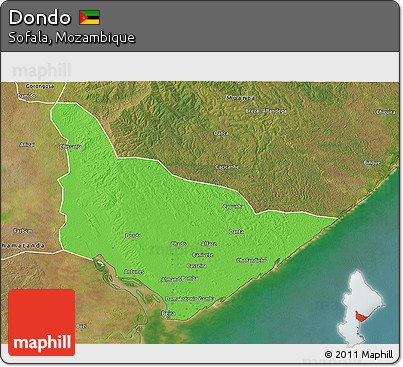 Political 3D Map of Dondo, satellite outside