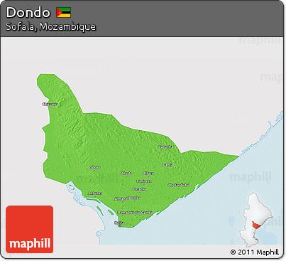 Political 3D Map of Dondo, single color outside