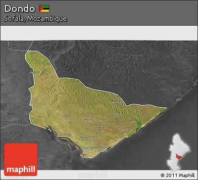 Satellite 3D Map of Dondo, darken, desaturated