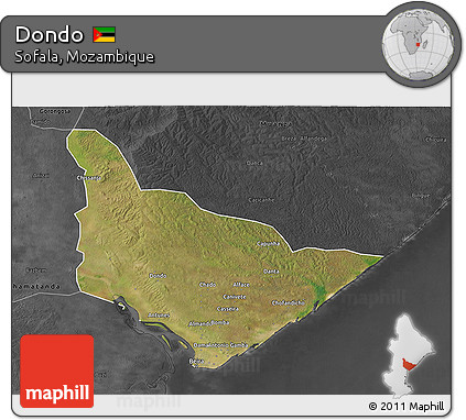 Satellite 3D Map of Dondo, darken, desaturated