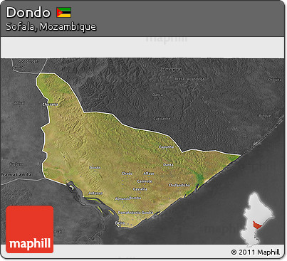 Satellite 3D Map of Dondo, darken, desaturated